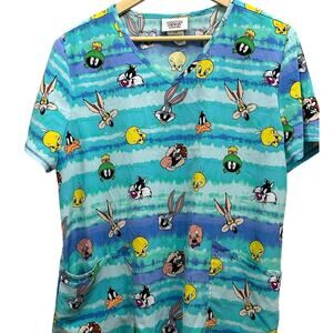 Looney Tunes Scrub Top Size L Stretchy Polyester Spandex Blend Nurse Uniform